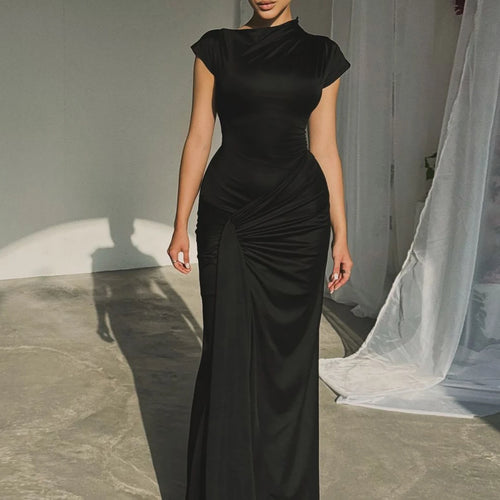 Load image into Gallery viewer, Women Fashion Solid Long Sleeve Ruched Bandage Sexy Bodycon Maxi Prom Dress Summer Y2K Outfits Evening Party Festival
