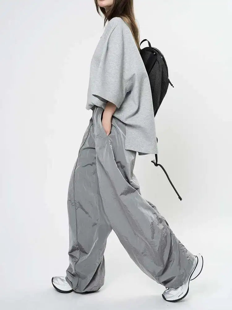 High Elastic Waist Glossy Green Pleated Long Wide Leg Pants New Trousers Women Fashion Tide Spring Autumn 2025 1DH9457