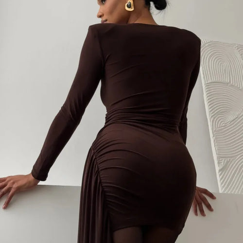 Load image into Gallery viewer, Elegant Long Sleeved Elasticity Tight Right Angled Shoulder Irregular Dress Women Party Evening Dress 2025 Spring New
