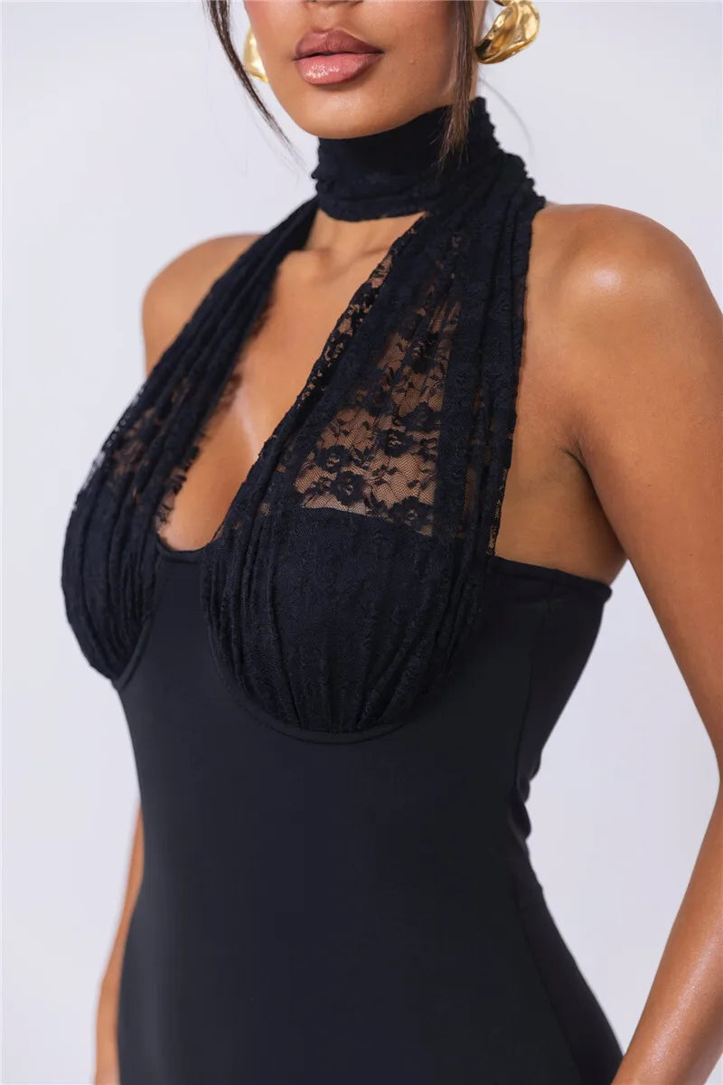 Sleeveless Fishtail Maxi Dress For Women Autumn New Halter Deep V Neck Backless Bodycon Party Sexy Long Dress Elegant