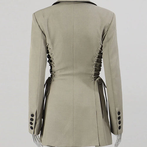 Load image into Gallery viewer, Slimming Spliced Lace Up Fashion Jackets for Women Stand Neck Long Sleeves Temperament Jacket Female Clothing New
