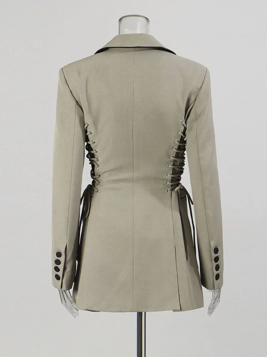 Slimming Spliced Lace Up Fashion Jackets for Women Stand Neck Long Sleeves Temperament Jacket Female Clothing New