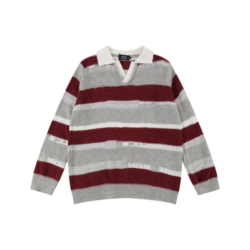 Load image into Gallery viewer, Men's Sweater New Korean Striped Turn-down Collar Contrast Color Design Personality Male Pullover Clothing Spring 9W1895
