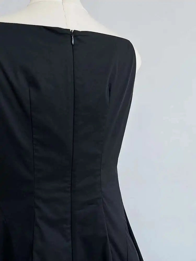 Women Black Pleated Elegant Pleated Long A-line Dress New Round Neck Sleeveless Fashion Tide Spring Summer 2025 1DH6117