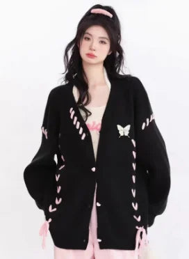 Load image into Gallery viewer, Grunge Casual Loose White Vintage Cardigans Y2k Aesthetic Fashion Bandage All Match Coats Women Autumn Oversized Preppy Sweater
