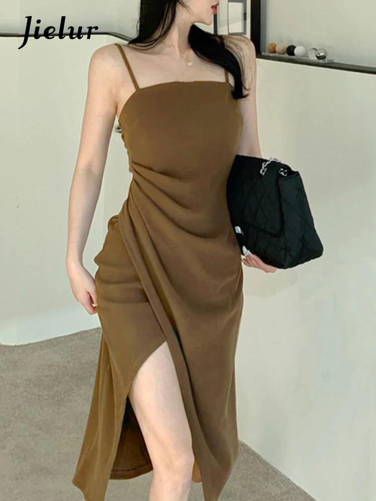 Black Strapless Irregular Pleated Women's Dresses Solid Color Sleeveless Slim Elegant Korean Style Dress Sexy Office Lady