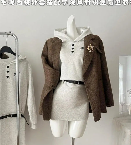 Autumn Winter Vintage Korean Fashion Brown Double Breasted Festival Blazer Coat Women Long Sleeve Elegant Work Jackets 2024 Chic