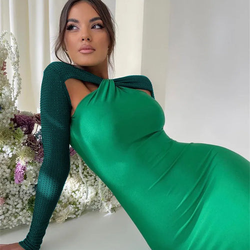 Load image into Gallery viewer, Hollow Out Sparkle Long Sleeve Maxi Dress For Women Glitter Vestidos Robe New Bodycon Shiny Night Club Party Long Dress
