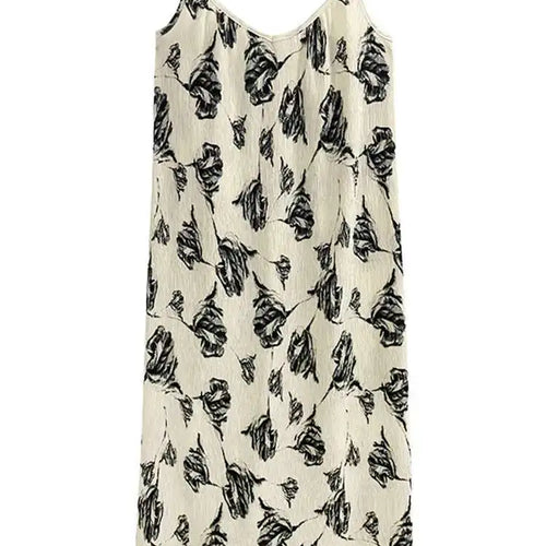 Load image into Gallery viewer, Women Apricot Pleated Printed Elegant Spaghetti Strap Dress New V-Neck Sleeveless Fashion Tide Spring Summer 2025 1DH4770
