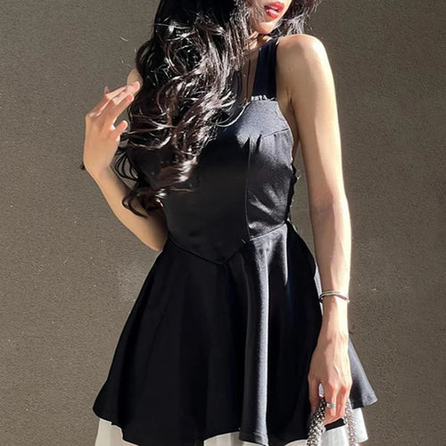 Load image into Gallery viewer, Korean Fashion Backless Black Tie-Up Bow Summer Dress Women Mesh Spliced Sweet A-Line Sleeveless Sundress Chic French
