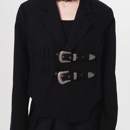 Load image into Gallery viewer, Solid Loose Spliced Belts Temperament Jackets for Women Lapel Long Sleeves Minimalist Jacket Female Clothing New
