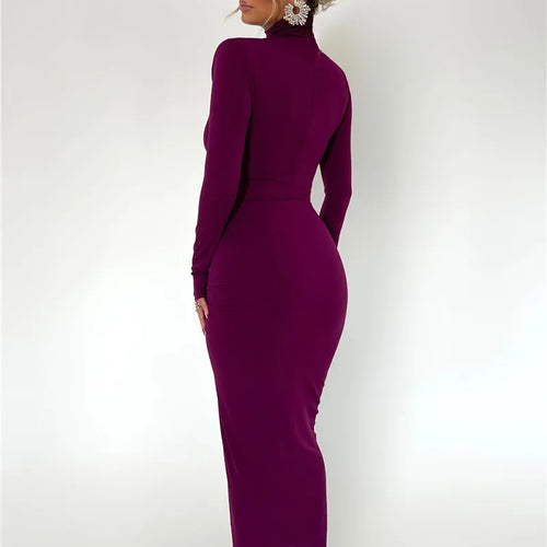 Load image into Gallery viewer, Elegant Turtleneck Long Sleeve Bodycon Maxi Dress Women Autumn Winter New Ruched Club Party Sexy Dress Vestidos
