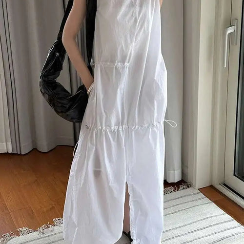 Load image into Gallery viewer, Women White Gray Big Size Long Elegant Thin Dress New Square Collar Sleeveless Fashion Tide Spring Summer 2025 1DH6054
