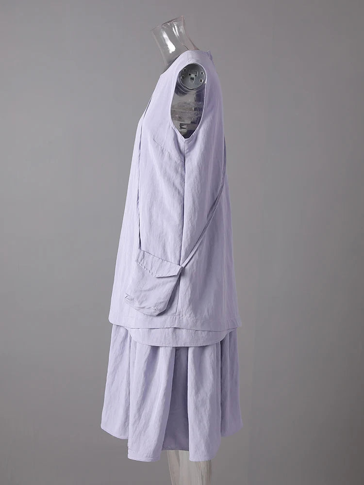 Women Light Purple Irregular Spliced Big Size Vest Dress New Round Neck Sleeveless Fashion Tide Spring Summer 2025 CPG3083