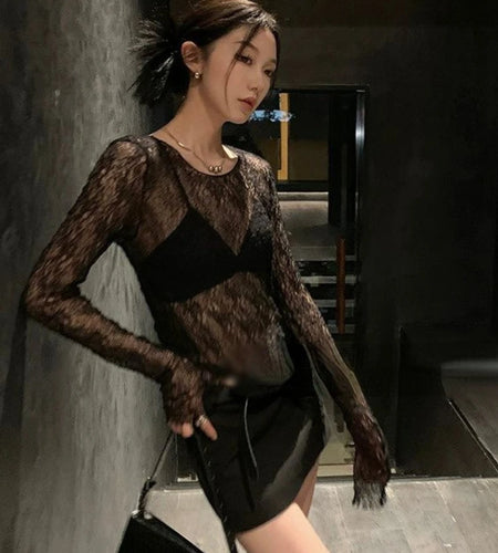 Y2K Hollow Out Knitted Smock Top Vintage Slim Fit T-shirt Women Gothic Crochet Pullovers Casual Y2k Aesthetic Tshirts Grunge