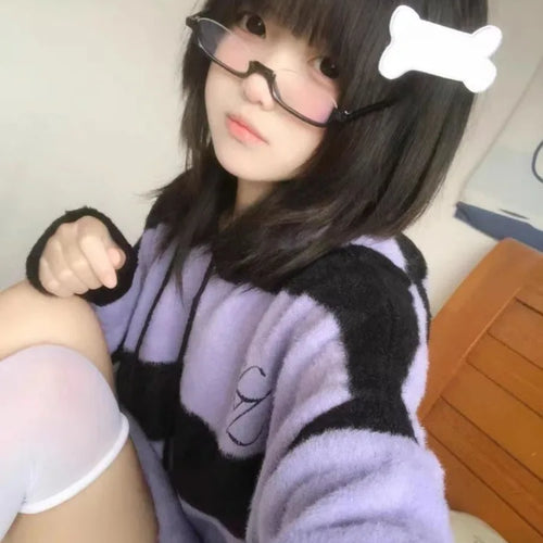 Load image into Gallery viewer, Streetwear Contrast Color Stripe Grunge Sweaters Y2k Aesthetic Loose Casual Pullovers Women Drawstring Hooded Harajuku Jumpers
