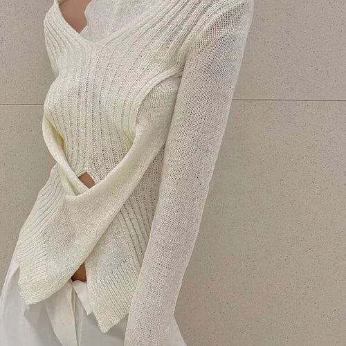 Load image into Gallery viewer, Solid Irregular Knitting Sweaters For Women Round Neck Long Sleeve Slimming Casual Sweater Female Fashion Clothing
