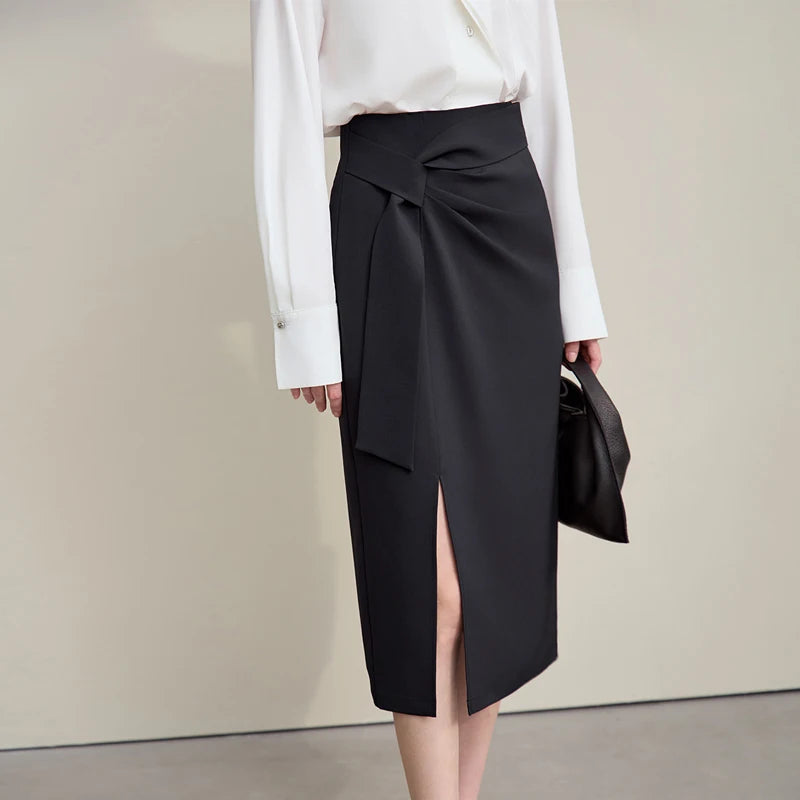 Women's Skirt 2026 Spring New H-Line Elegant Anti-wrinkle Split Skirt Solid Mid-length Versatile Woman Clothes 12621005