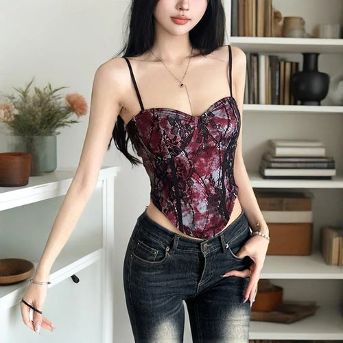 Load image into Gallery viewer, y2k Corset Top Women Summer Lace Patchwork Spaghetti Strap Sleeveless Camisole Vest 2000s Aesthetic Clothing Streetwear
