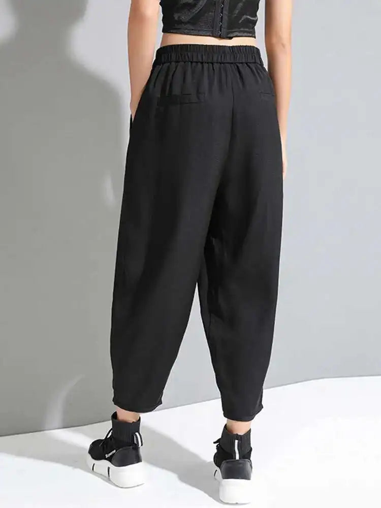 High Elastic Waist Black Pleated Long Wide Leg Trousers New Loose Fit Pants Women Fashion Tide Spring Summer 2025 1U320