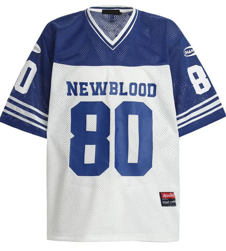 Vintage Mesh Jersey T-Shirt Y2K Graphic Printed Patchwork Sports V-Neck Tshirt Streetwear Hip Hop Harajuku Breathable Urban Top