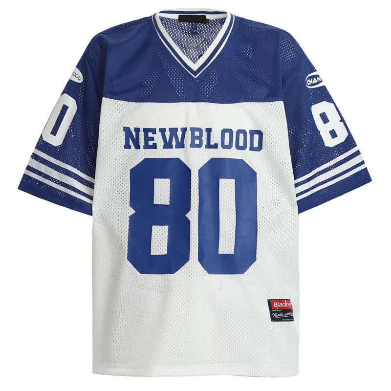 Vintage Mesh Jersey T-Shirt Y2K Graphic Printed Patchwork Sports V-Neck Tshirt Streetwear Hip Hop Harajuku Breathable Urban Top