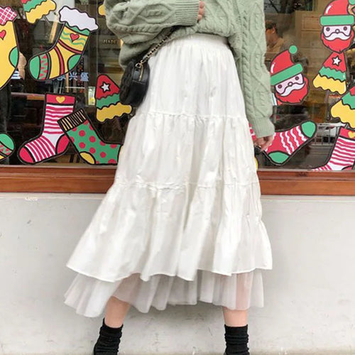 Load image into Gallery viewer, Long Tulle Midi Skirts Womens 2024 Autumn Elastic High Waist Mesh Tutu Pleated Skirts Female Black White Long Skirt Streetwear
