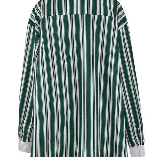 Load image into Gallery viewer, Women Green Striped Big Size Vintage Blouse New Lapel Long Sleeve Loose Fit Shirt Fashion Tide Spring Autumn 2025 CPG0669
