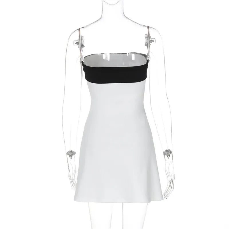 Off-shoulder Strapless Sexy Mini Dress For Women Robe Patchwork Backless Sleeveless High Waist A-line Club Party Dress