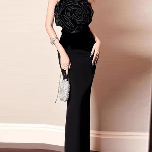 Load image into Gallery viewer, Hit Color Slimming Spliced Appliques Dresses For Women Strapless Sleeveless High Waist Temperament Dress Female New
