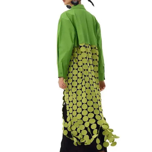 Load image into Gallery viewer, Women White Dot Tassels Hollow Out Midi Big Size Shirt Dress New Lapel Long Sleeve Fashion Tide Spring Autumn 2025 1DH9464
