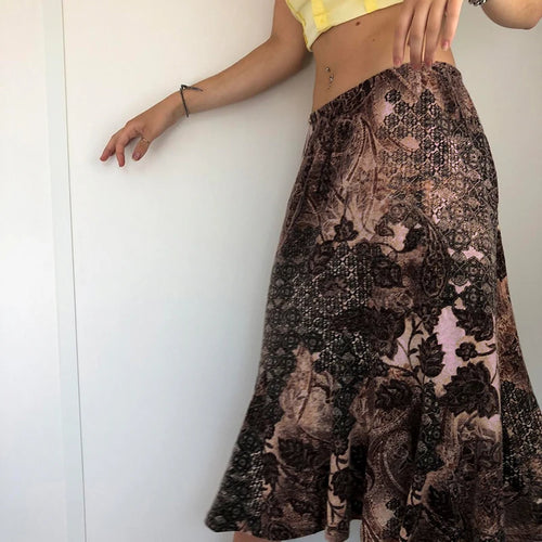 Load image into Gallery viewer, Fairycore Graphic Flowers Printing Midi Skirt Female Y2K Aesthetic Chic Vintage Autumn Skirt Low Waisted 2000s Grunge
