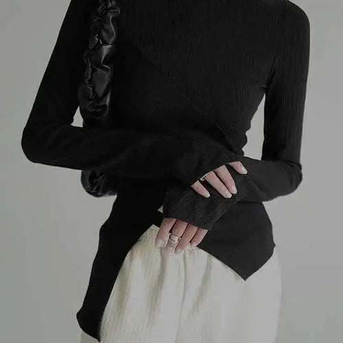 Load image into Gallery viewer, Black Irregular High Elastic Knitting Sweater Turtleneck Long Sleeve Women Pullovers New Fashion Spring Autumn 2025 1DF490
