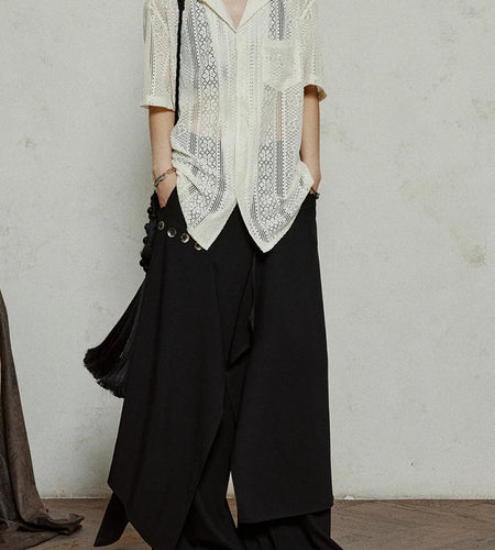 Women Beige Hollow Out Pocket Big Size Elegant Blouse New Lapel Short Sleeve Shirt Fashion Tide Spring Summer 2025 1DJ1184