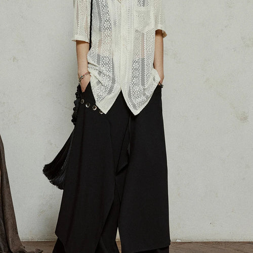 Load image into Gallery viewer, Women Beige Hollow Out Pocket Big Size Elegant Blouse New Lapel Short Sleeve Shirt Fashion Tide Spring Summer 2025 1DJ1184
