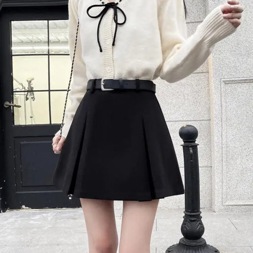 Load image into Gallery viewer, Black Party Woolen Mini Skirt Women Autumn Winter Brown A Line Wrap Hip Short Skirts Korean Fashion Harajuku Thick Pleated Skirt

