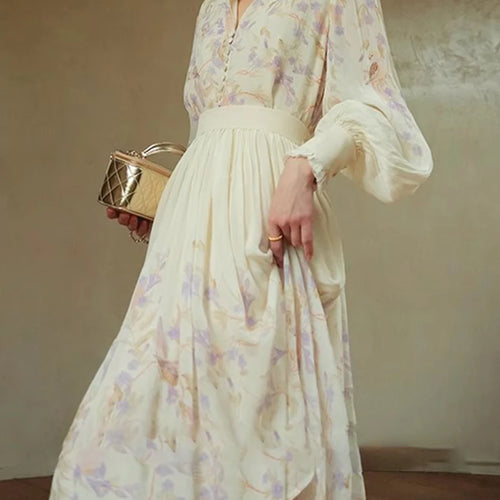 Load image into Gallery viewer, Hit Color Loose Dresses For Women V Neck Long Sleeve High Waist Temperament Dress Female Fashion Style Clothes New
