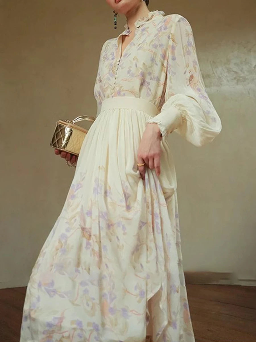 Hit Color Loose Dresses For Women V Neck Long Sleeve High Waist Temperament Dress Female Fashion Style Clothes New