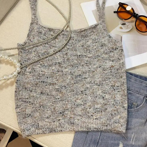 Load image into Gallery viewer, New Women&#39;s Green Sleeveless Backless Slip Tops Gray Backless Sleeveless Crochet Knitted Short Tank Top Summer Clothing Fashion
