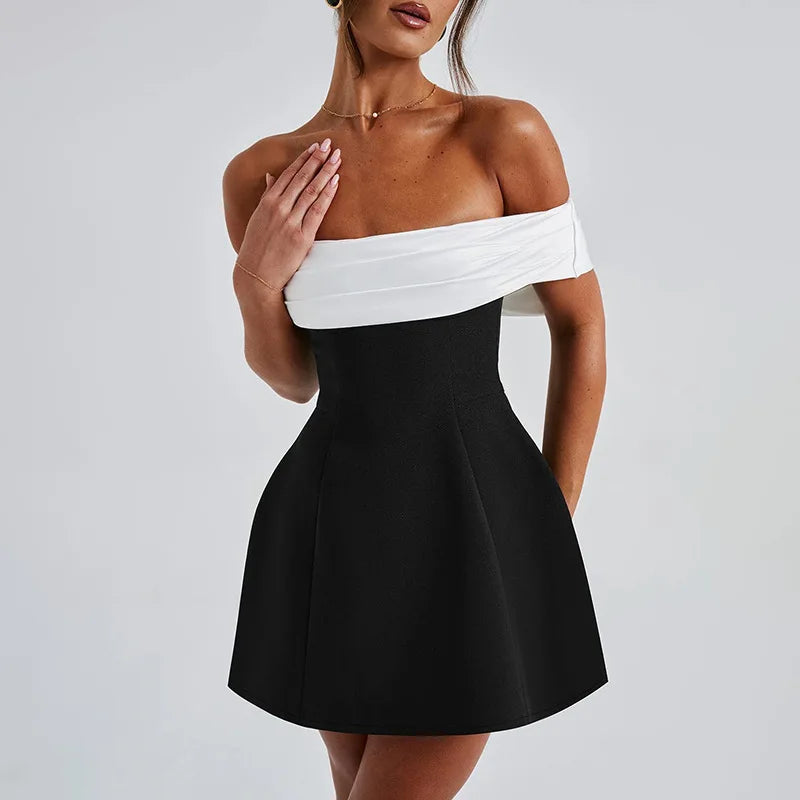 Off-shoulder Backless Sexy Mini Dress For Women Fashion Strapless Sleeveless High Waist A-line Club Party Dress Elegant
