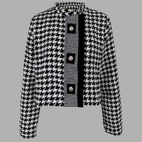 Load image into Gallery viewer, Women's Houndstooth Outerwears &amp; Jacket Stand Collar Long Sleeves Autumn Winter Fall Clothes 2024 Women Classics Coat
