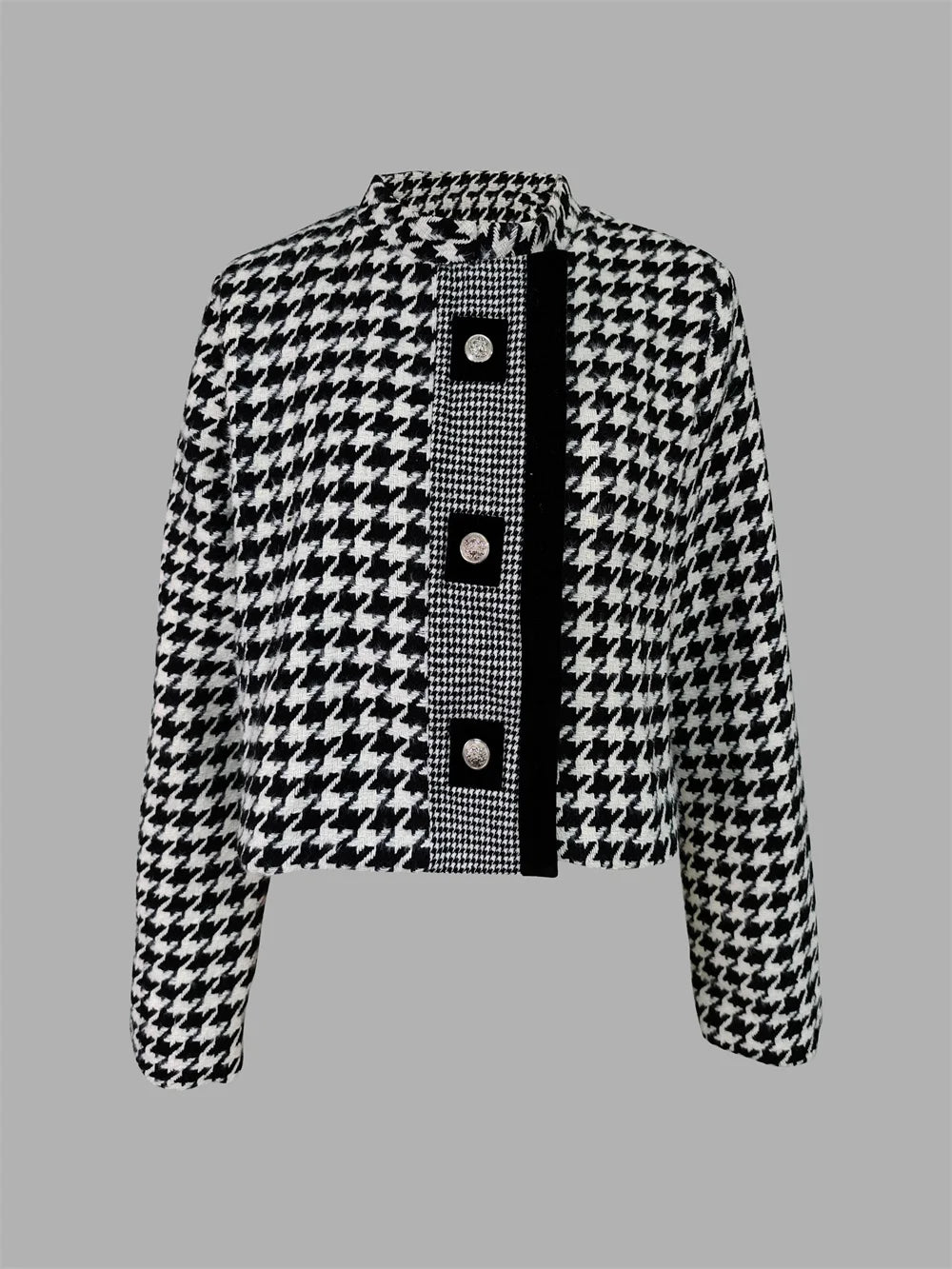 Women's Houndstooth Outerwears & Jacket Stand Collar Long Sleeves Autumn Winter Fall Clothes 2024 Women Classics Coat