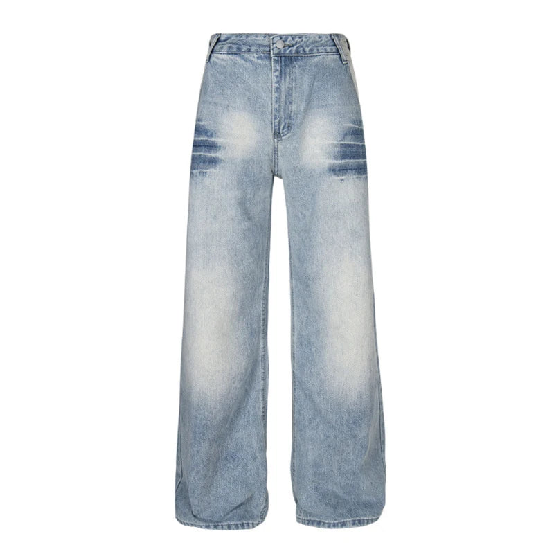 Men's  Jeans Washed Cracked Straight Leg Trendy New American Style Simple Casual Denim Pants Male Summer Bottoms 9W1745