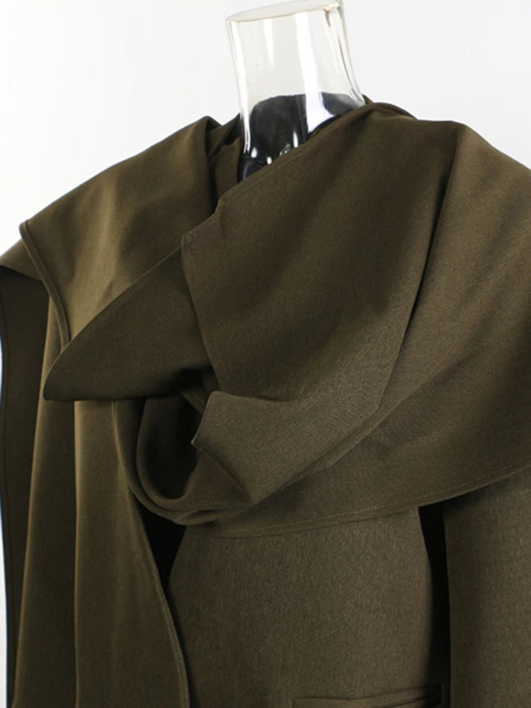 Women Army Green Big Size Long Elegant Blazer New Scarf Collar Long Sleeve Jacket Fashion Tide Spring Autumn 2025 1DH9827