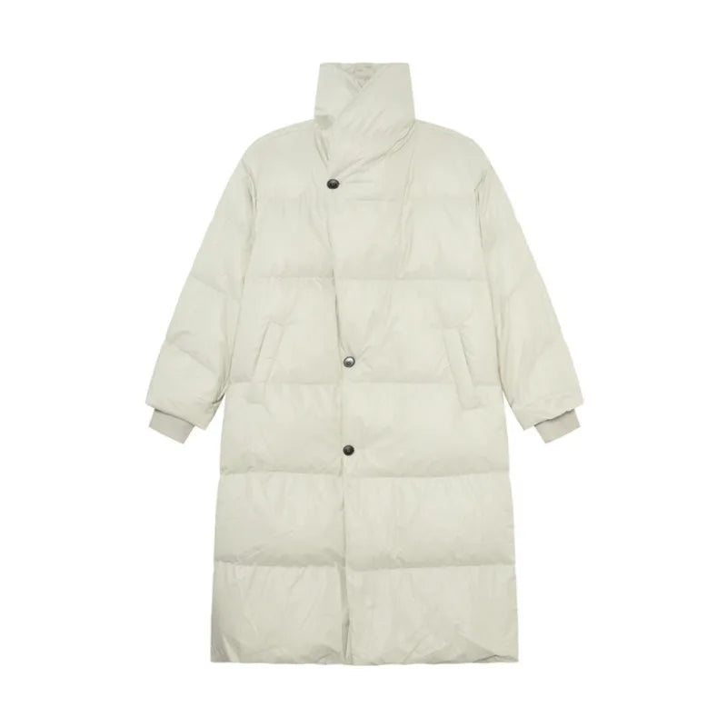Simple Men's Down Jackets Stand Collar Long Single Breasted Casual Male Coats Solid Color Loose Overknee Menswear 9C9217