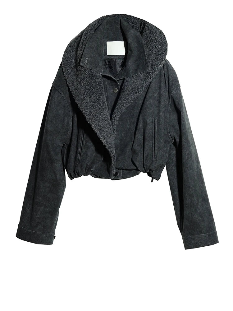 Gray Thick Double Layers Big Size Short Jacket New Hooded Long Sleeve Women Coat Fashion Tide Autumn Winter 2025 1DH8273