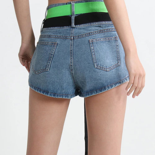 Load image into Gallery viewer, Minimalist Denim Patchwork Lace Up Shorts For Women High Waist Temperament Short Pants Female Fashion Summer
