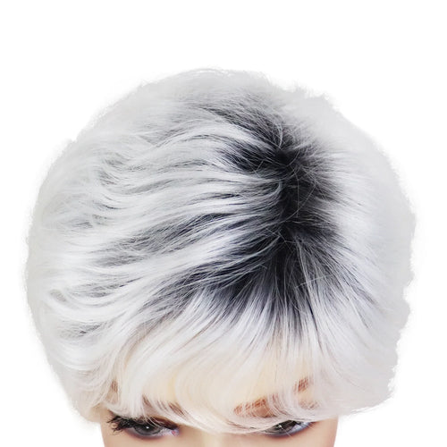 Load image into Gallery viewer, Synthetic Hair Silver White Wigs for Women Black Root Short Haircuts Natural Wigs Pixie Cut Old Lady Wig Granny Grey Blanche Wig
