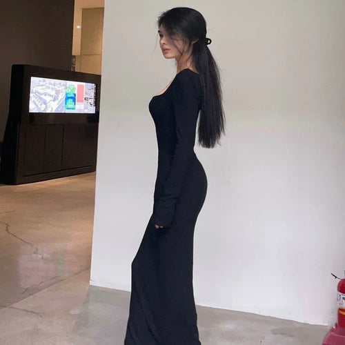 Load image into Gallery viewer, Y2K Sexy Black Dress Women Vintage Wrap Slim Bodycon Long Dresses Party Evening Square Collar Fashion Spring Outfits
