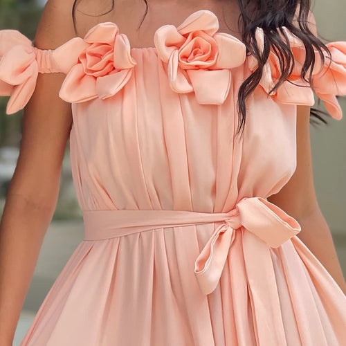 Load image into Gallery viewer, Solid Spliced Appliques Slimming Dresses For Women Slash Neck Sleeveless High Waist Temperament Dress Female New
